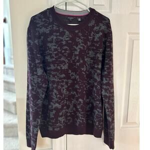 Ted Baker Purple & Grey Abstract Print Wool Blend Long Sleeve Crewneck Sweater 6